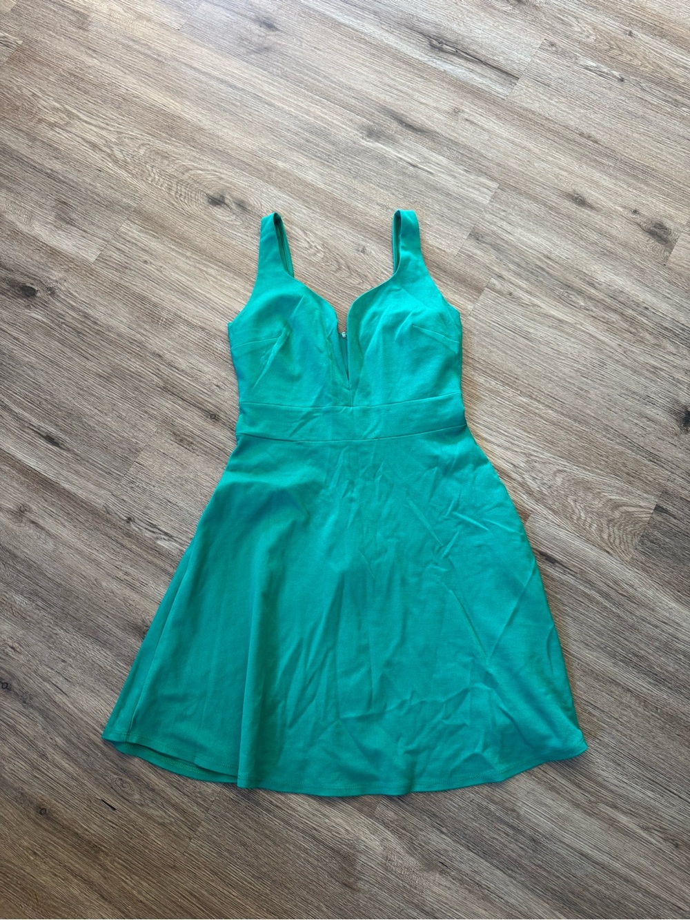Sleeveless Teal Flare Mini Dress with V-Neck